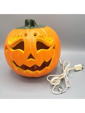 Vtg 1995 Halloween Lighted Jack-o-Lantern Pumpkin Foam Blow Mold 9" Trendmasters